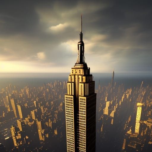 Empire State Building with Dragons in Dark Fantasy Art