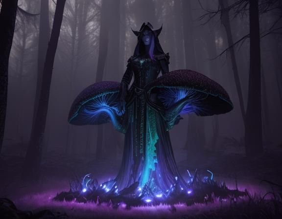 Eerie Sorceress in Dark Fantasy Landscape