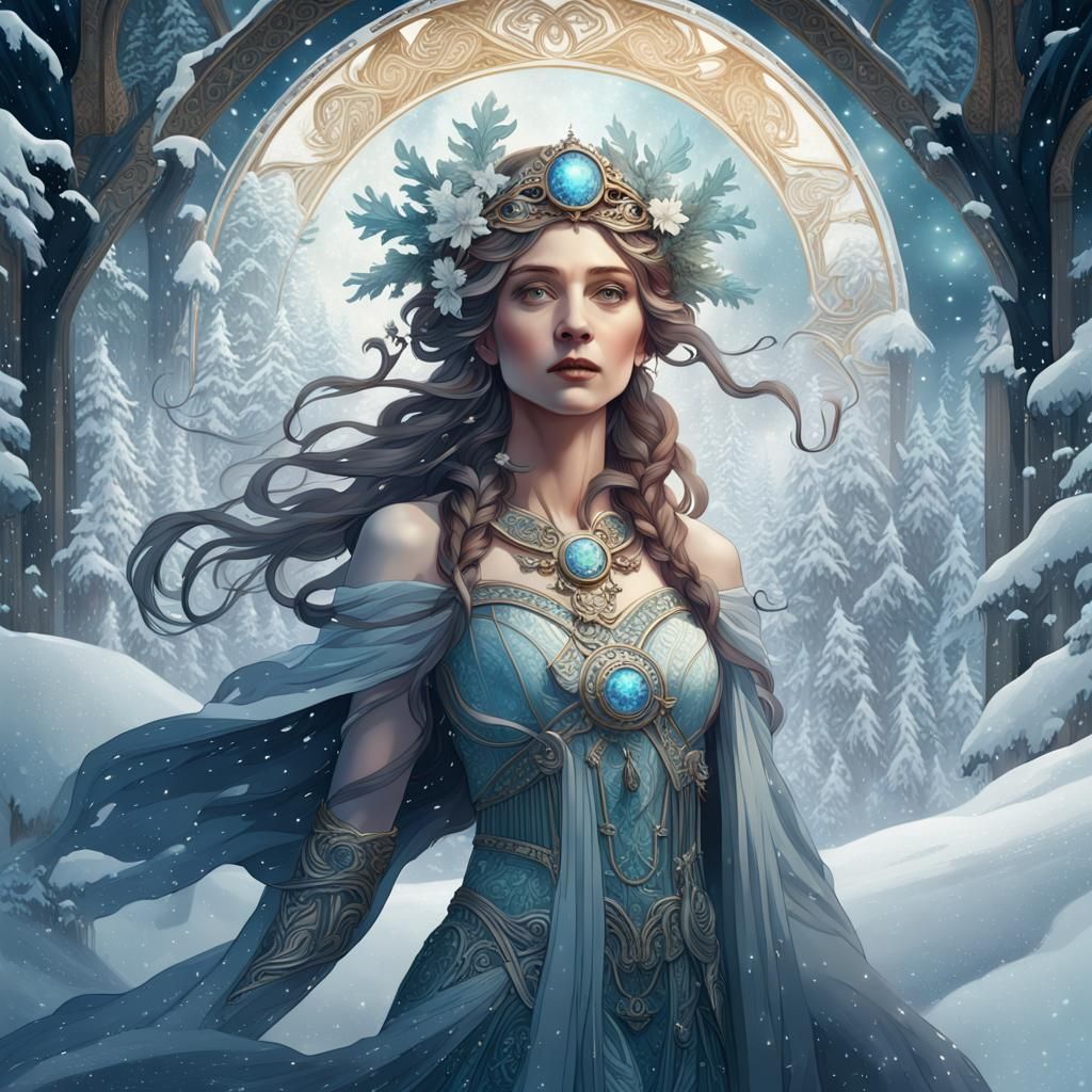 Winter Goddess in Art Nouveau Style