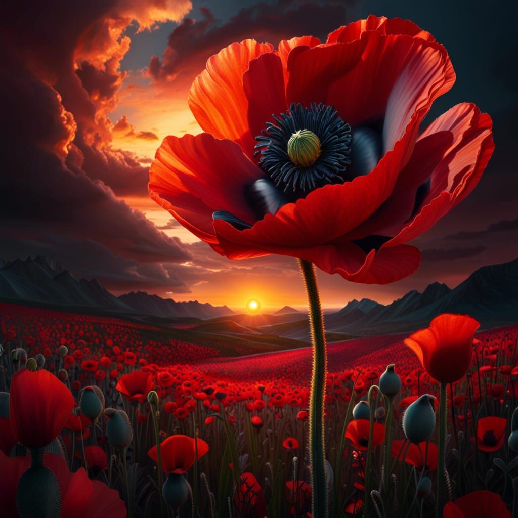 Cloud Poppy Flower at Sunset in HDR