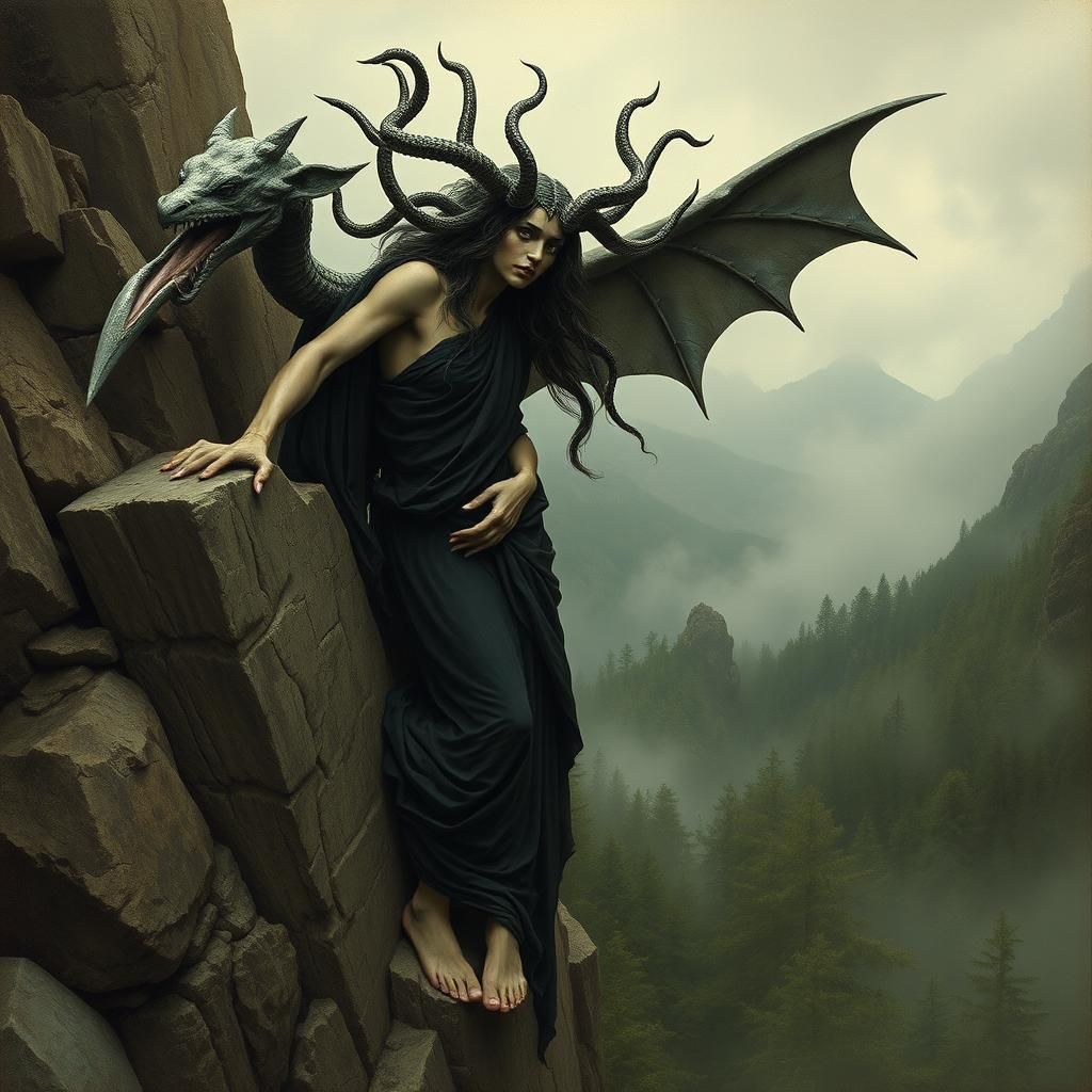 Medusa leaning on a Gargoyle that she turned to stone by the...