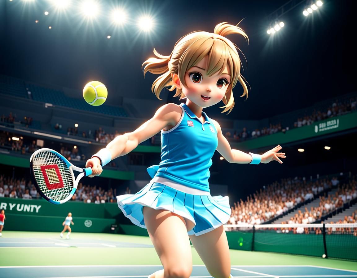 Anime Waifu Tennis Player Power Serve in 3D