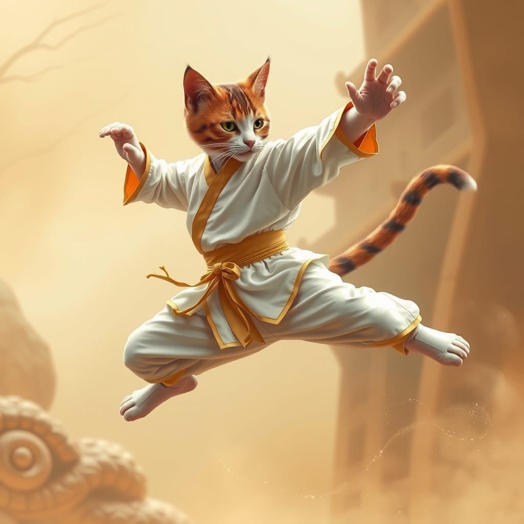 Kung Fu Cat Leaps Through Ancient Chinese Mist