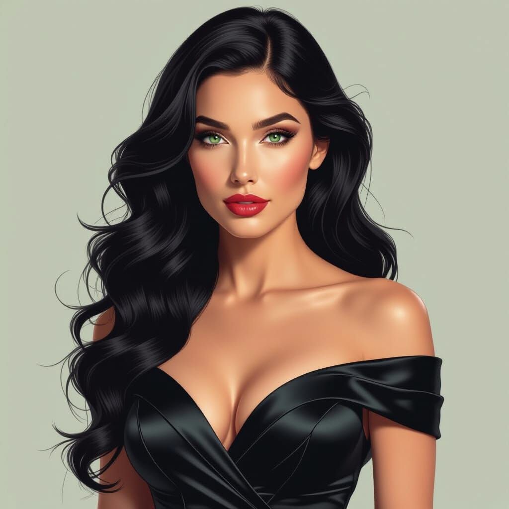 Photorealistic Portrait of a Stunning Woman in Black Satin D...