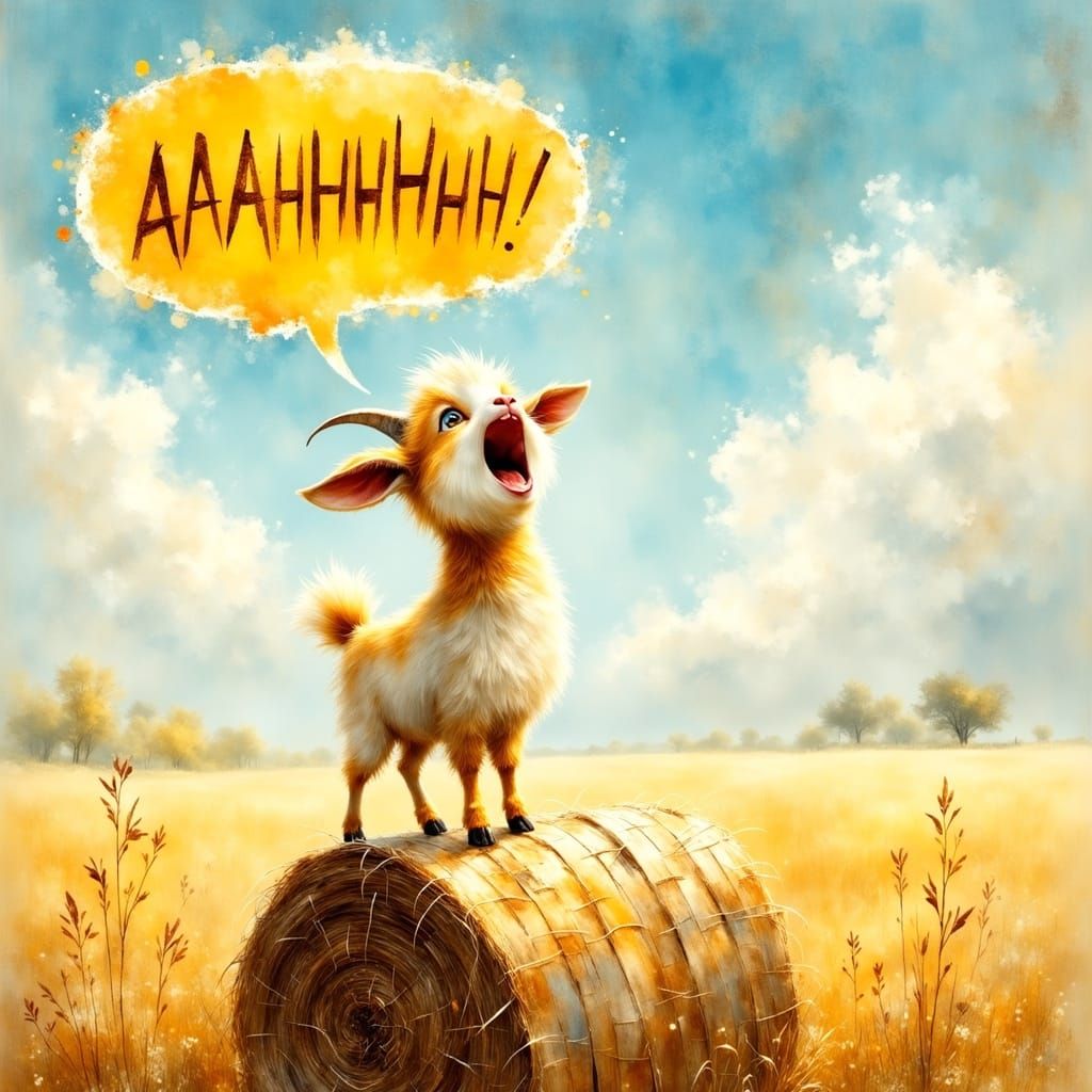 Whimsical Goat in Sunny Farm Landscape