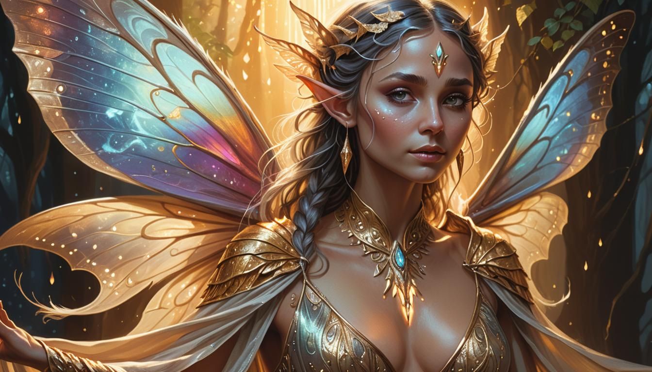 Ethereal Elf Woman Portrait in Golden Light