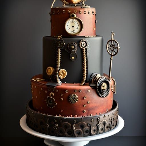 Steampunk Gothic Wedding Cake with Engine