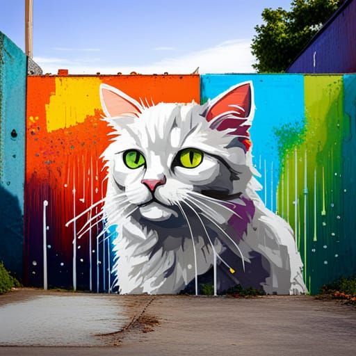 Pixel Art Cat in Graffiti Splash Art Style