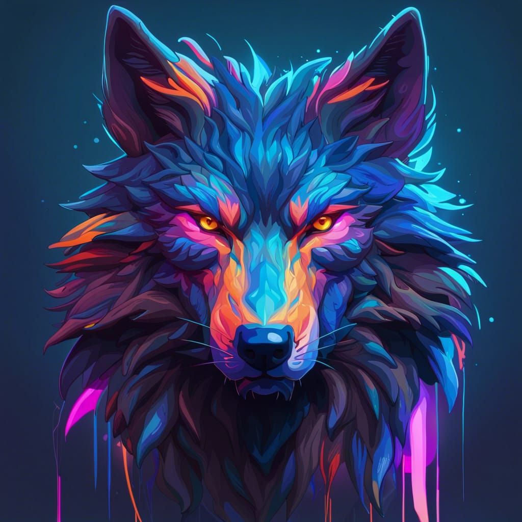 Neon Wolf Pack Portrait in Hyperdetailed Lighting