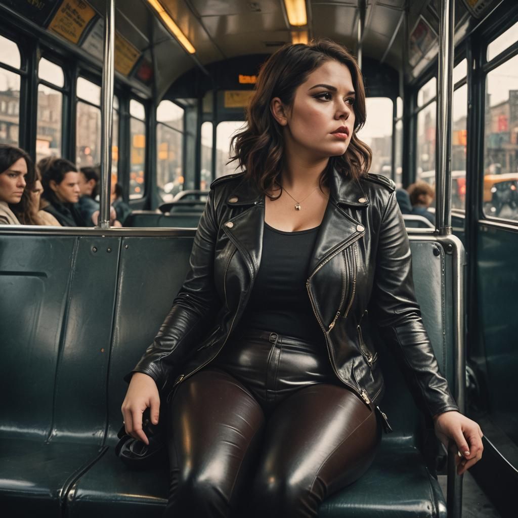 Brunette in Leather Pants on Bus: Film Still