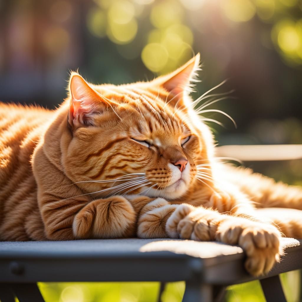 Ginger Cat Sleeps in Sunny Natural Light