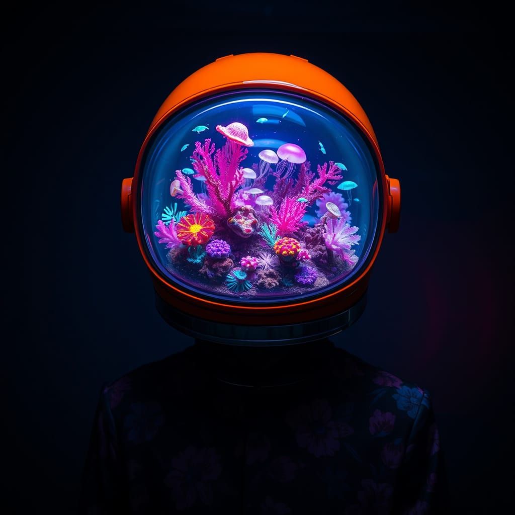 Mysterious Astronaut in Cosmic Coral Reef