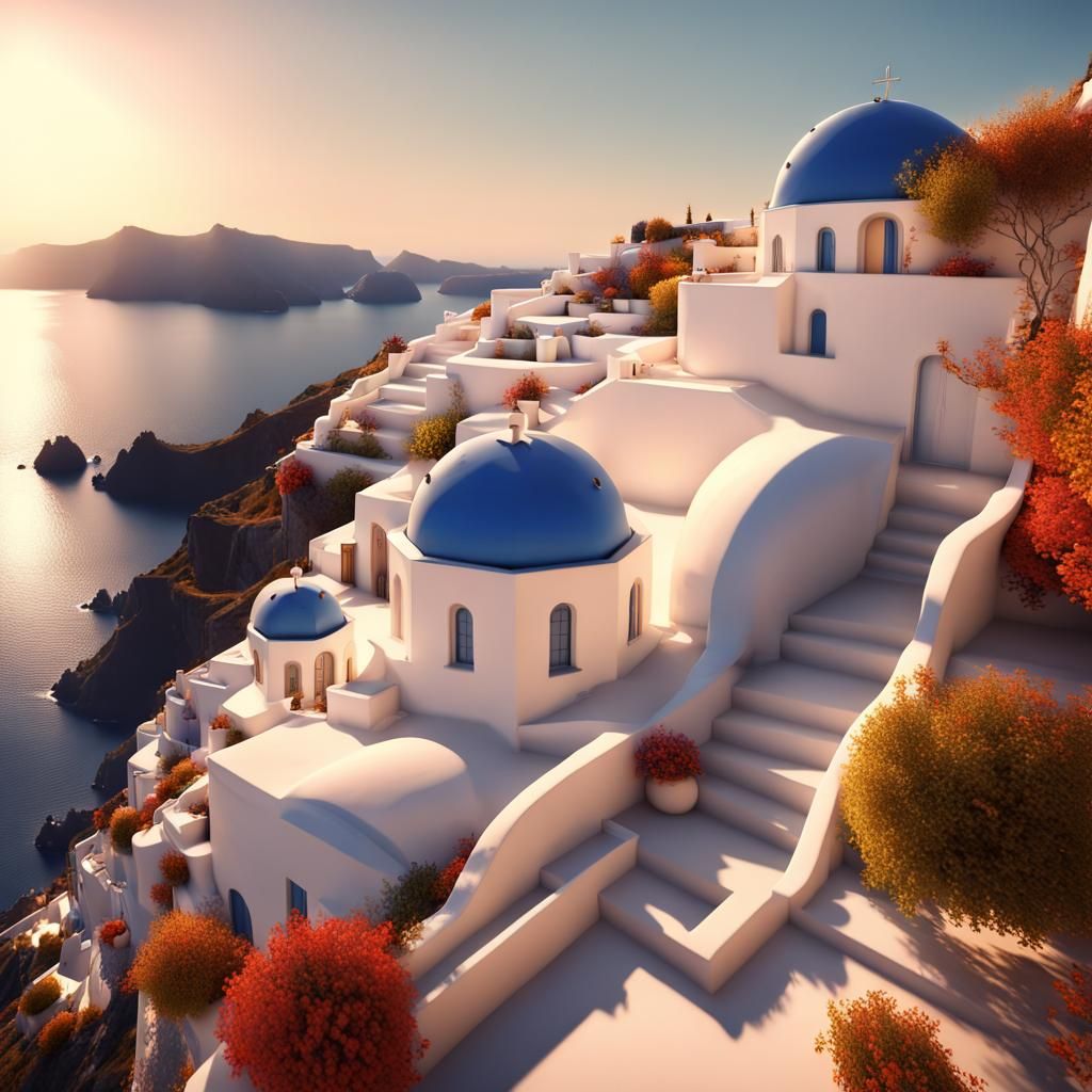 Santorini Sunset: A Mediterranean Fantasy Art