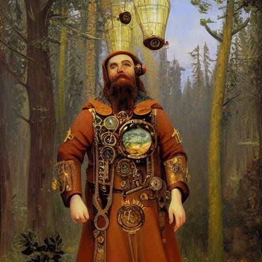 Steampunk Dog-Headed Man as Oil Painting