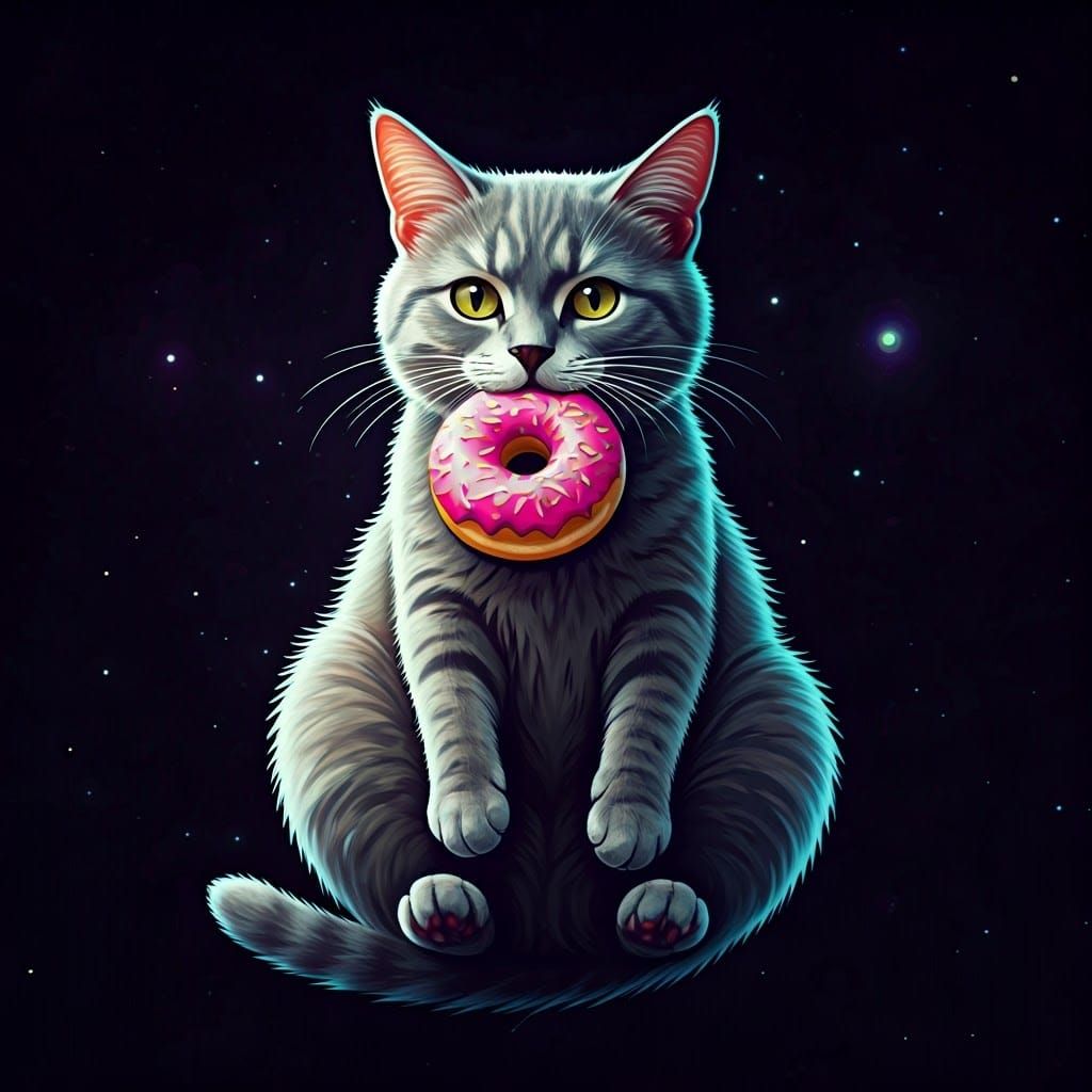 Pixel Art Cat in Space with Donut