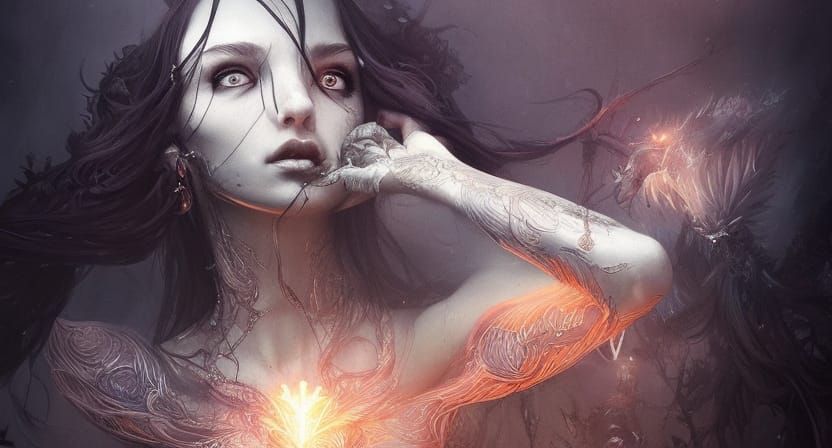 Dark Fantasy Goddess with Bioluminescent Skin