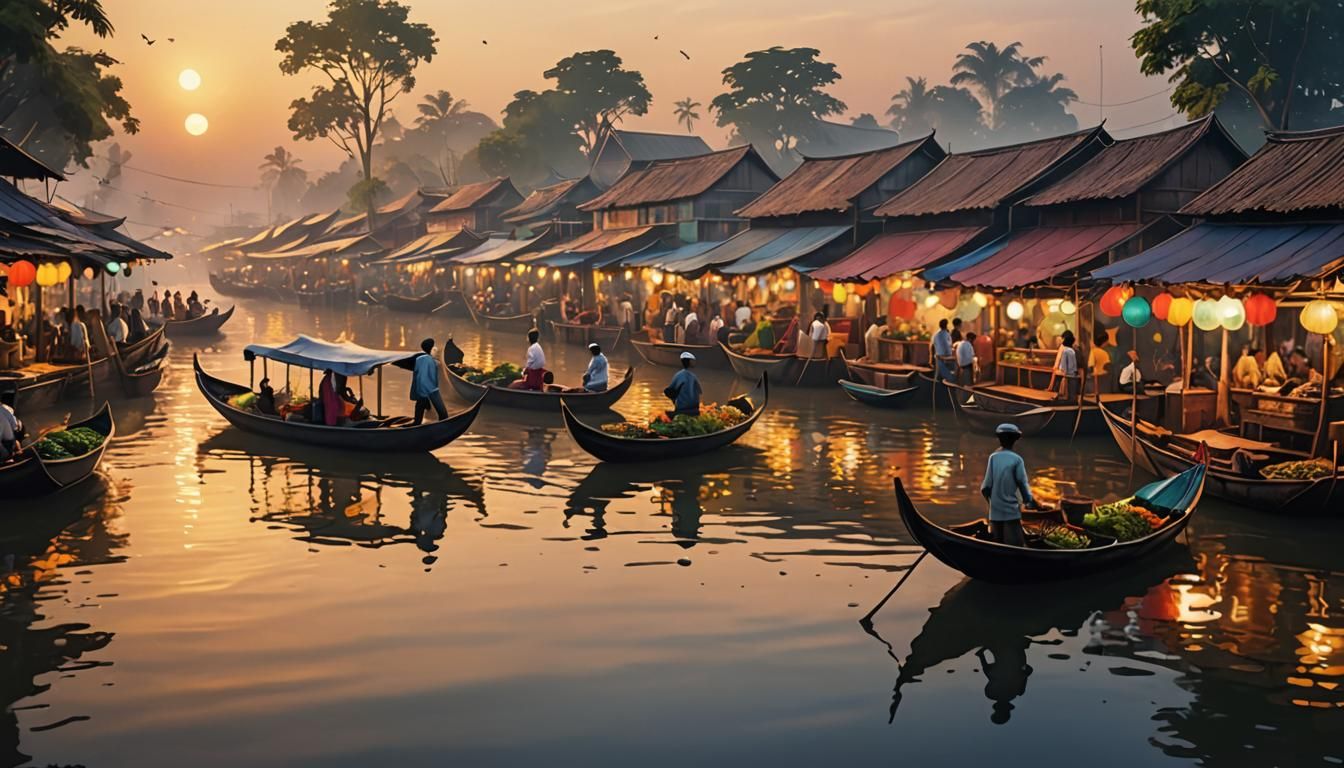 Banjar Floating Market at Golden Hour