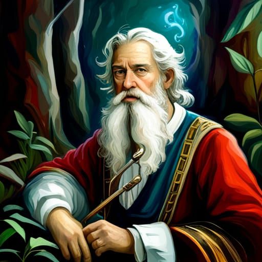 Merlin Portrait in Majestic Forest, Impressionistic Style