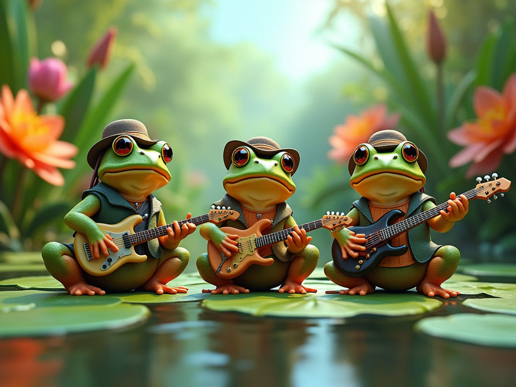 ZZ Top as Frogs in a Vibrant Swamp