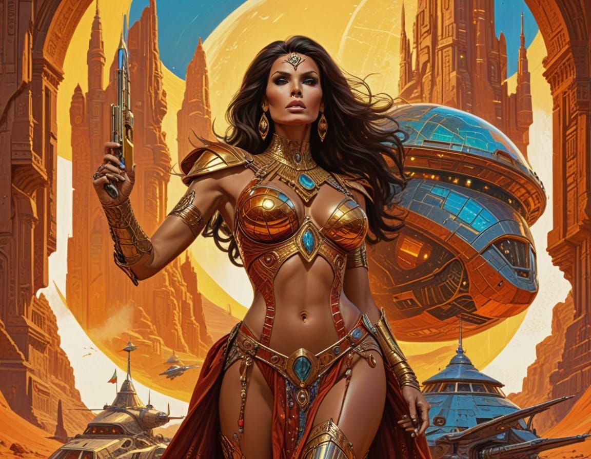 Dejah Thoris on Ancient Mars in Retrofuturistic Style