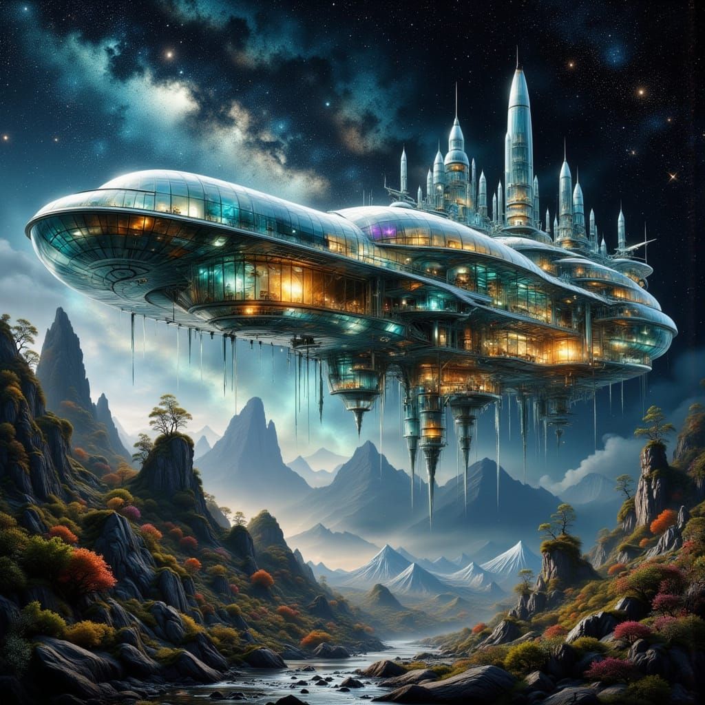 Glass Spaceship: Colossal Crystal City in Space