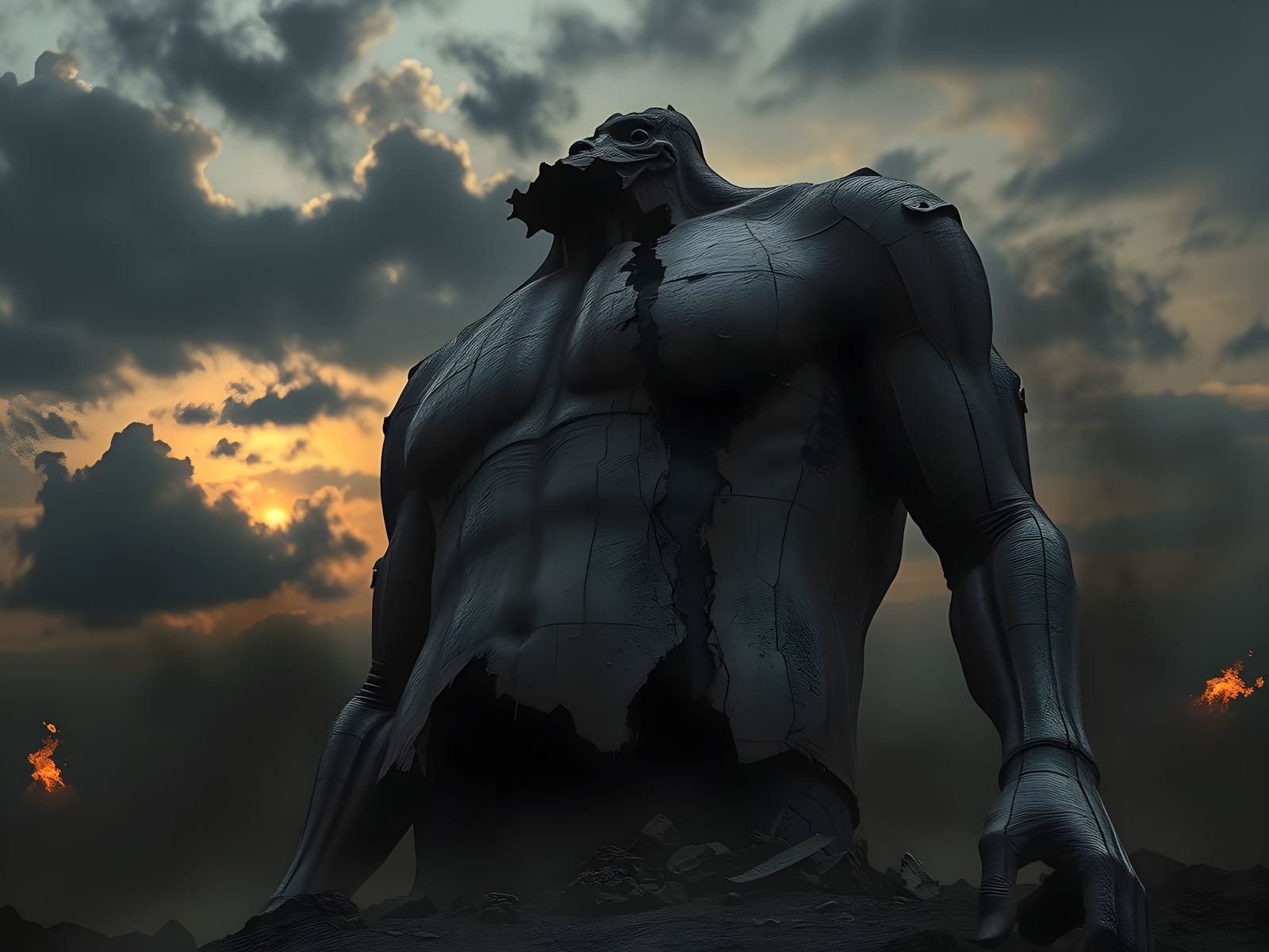 Broken Mech Torso in Dark Surreal Landscape