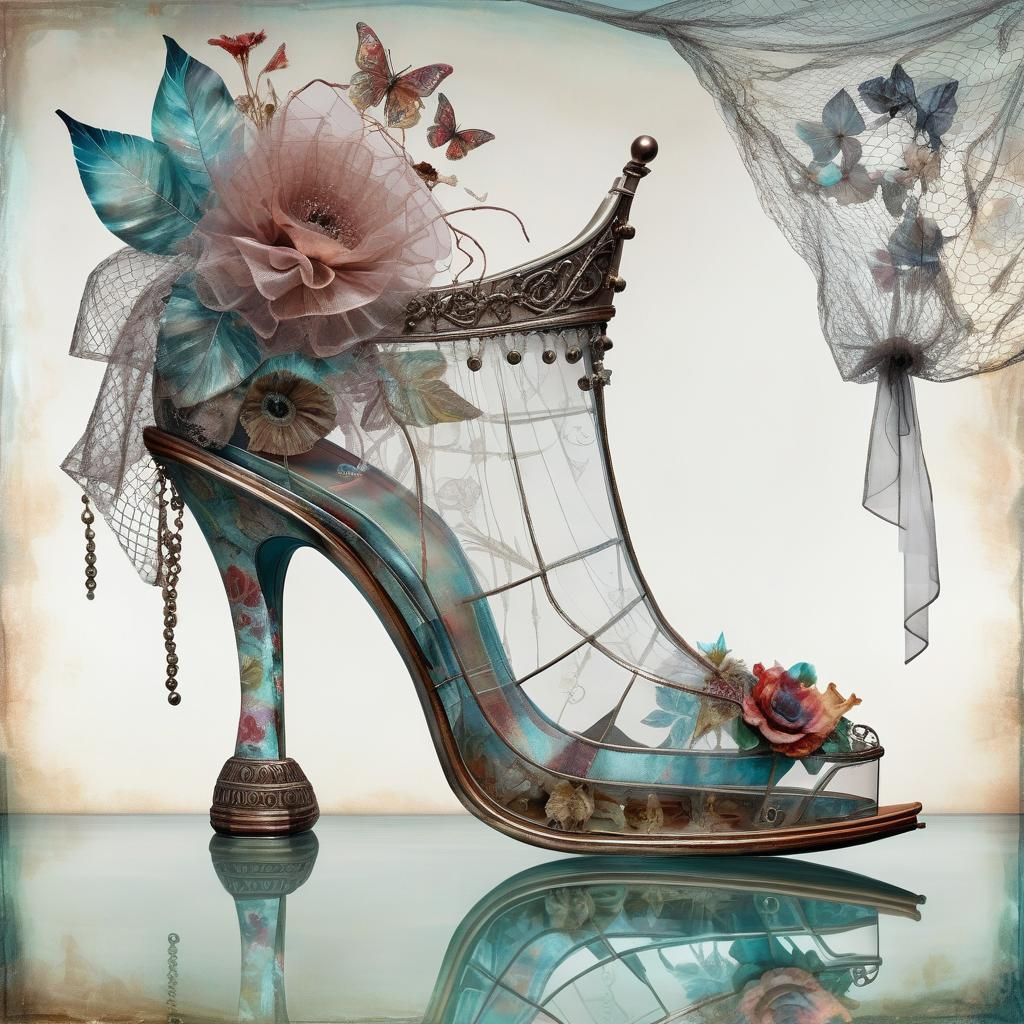 Surreal High Heel Boat in Oil Painting Style