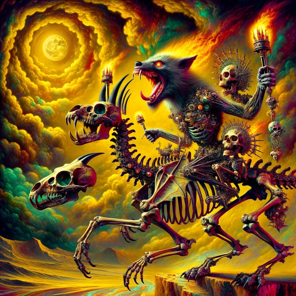 Hyper-Real Surrealist Nightmare Scene: Six-Armed Monster on ...