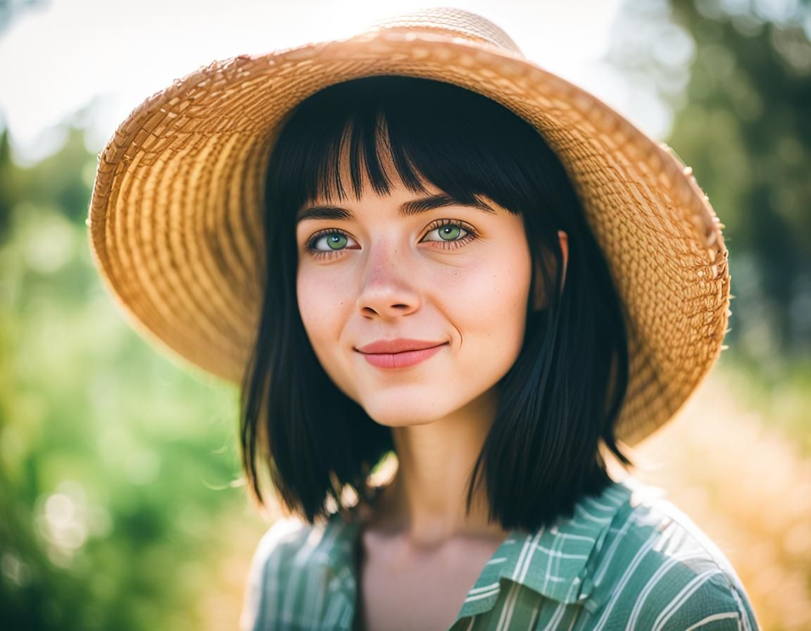 Portrait of a Beautiful Young Woman with Green Eyes