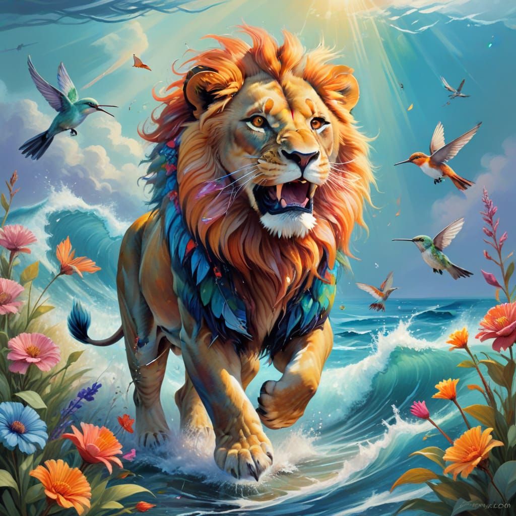 Whimsical Wildlife Scene in Vibrant Pastel Colors