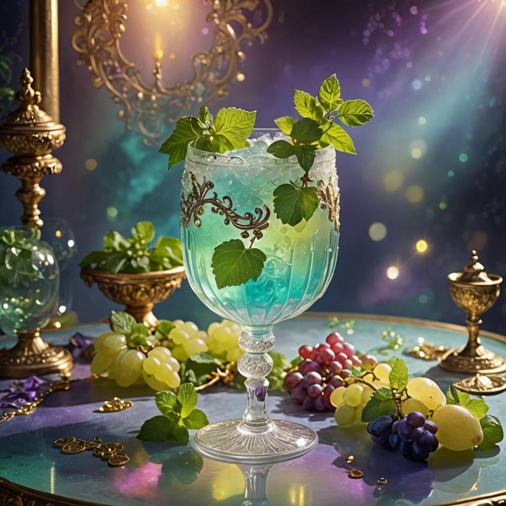 Grape and Mint Mocktail in Ornate Glass