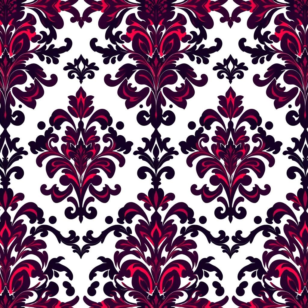 Elegant Damask Pattern in Purple, Red, and Blue