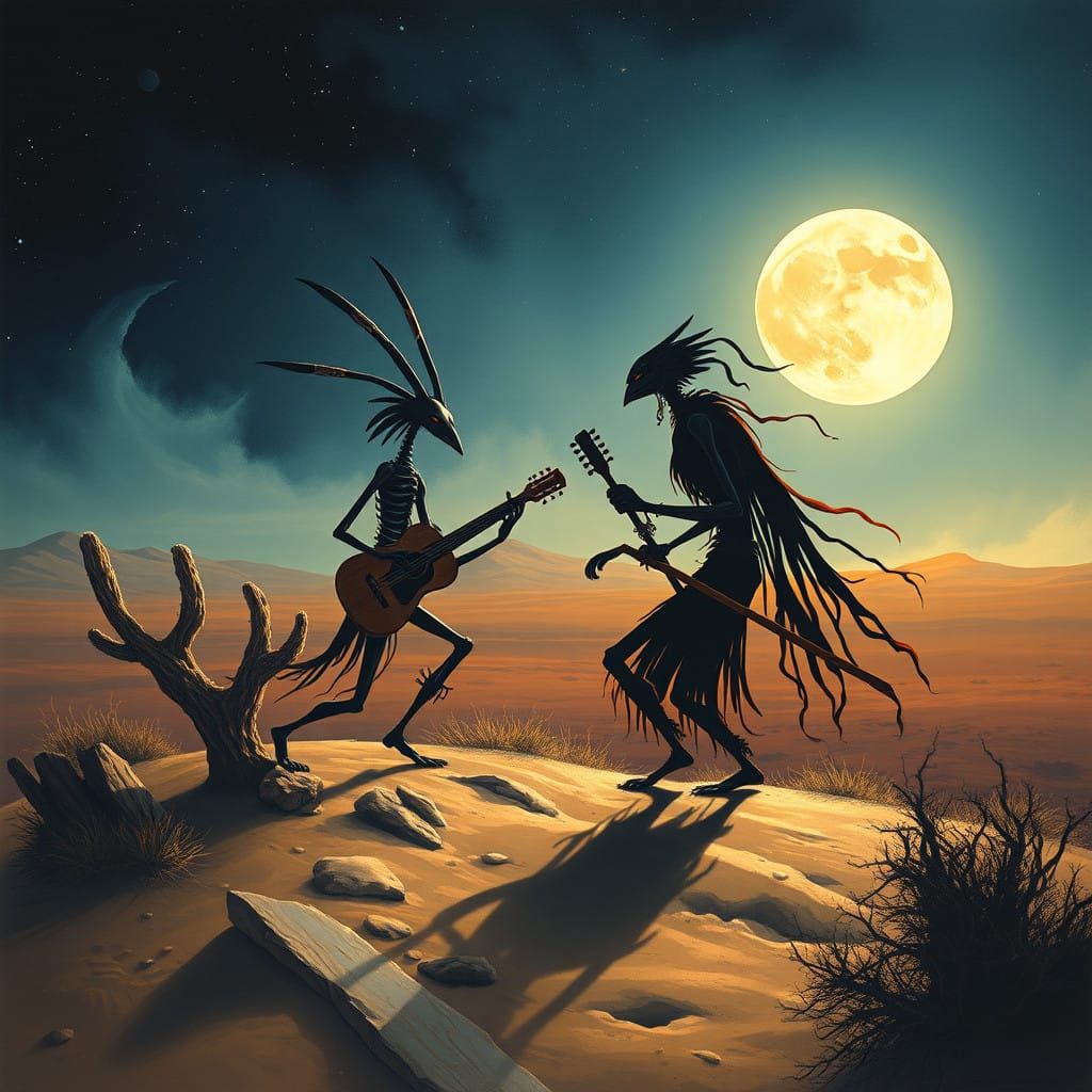 Ethereal Encounter Under Desert Moonlight in Hyperdetailed F...