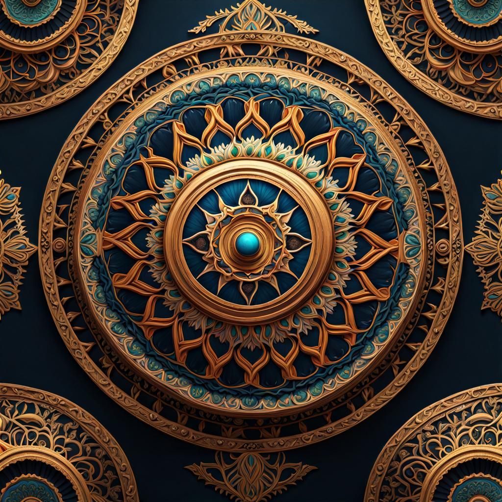 Elaborate Geometric Mandala in Archaic Style