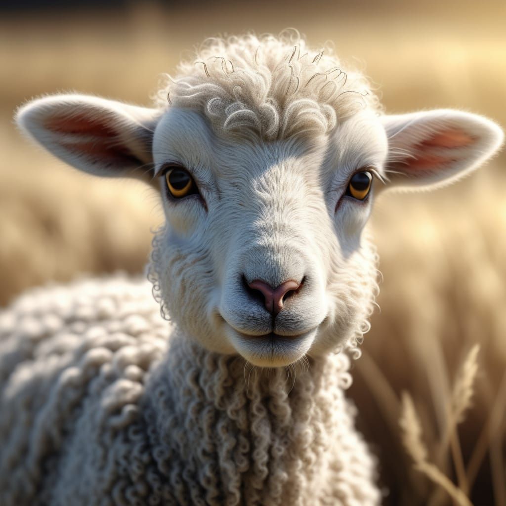 Nervous Lamb in Golden Light: Ultra-Realistic Digital Art