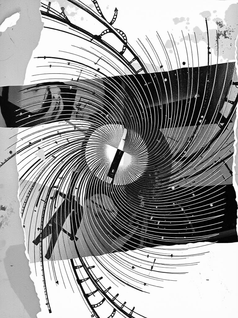 Overlapping Spirograph Collage of Torn Photos