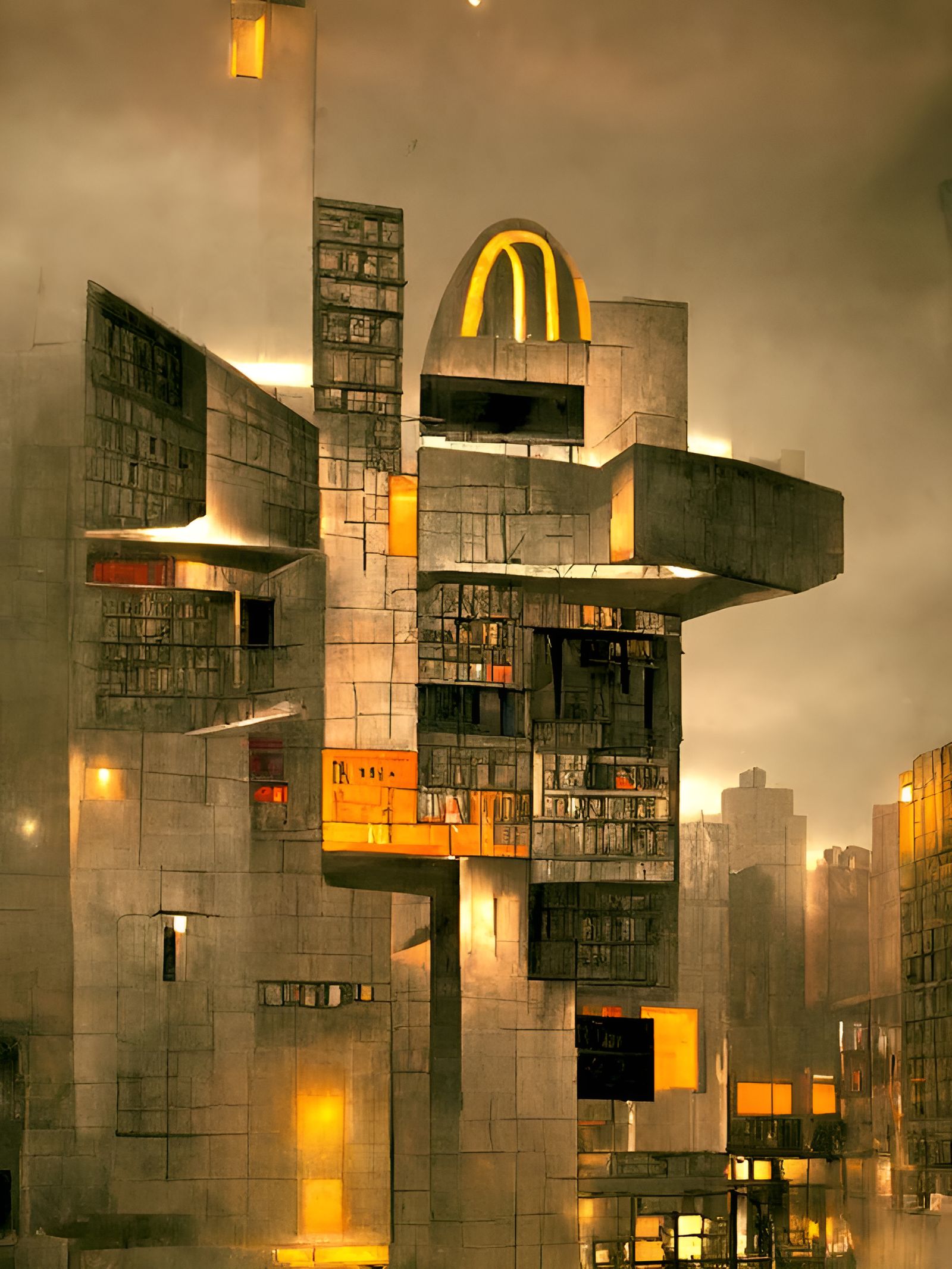 Dystopian Brutalist McDonald's in Monolithic Bauhaus Style