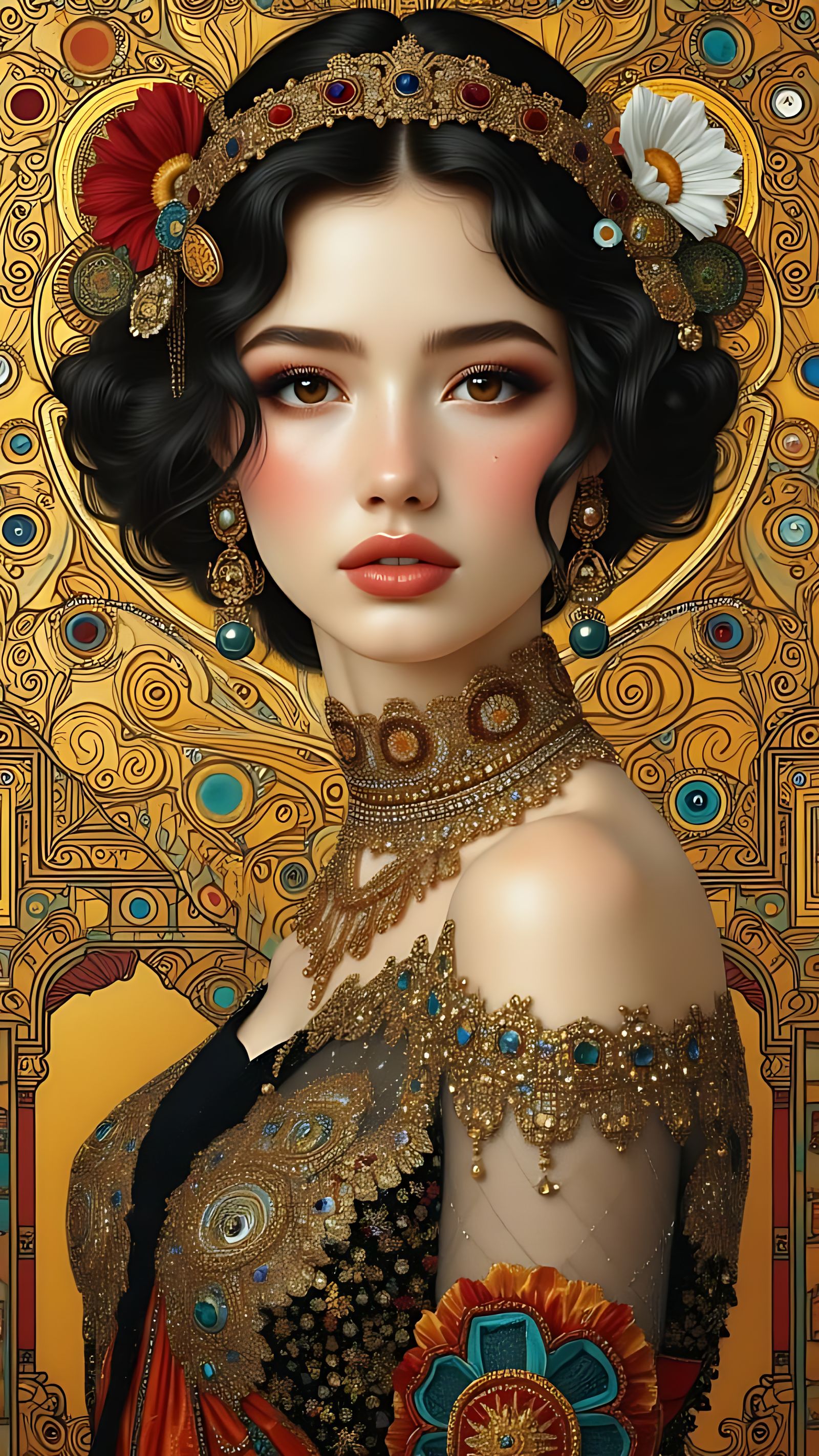 Golden Portrait of a Woman in Gustav Klimt Style