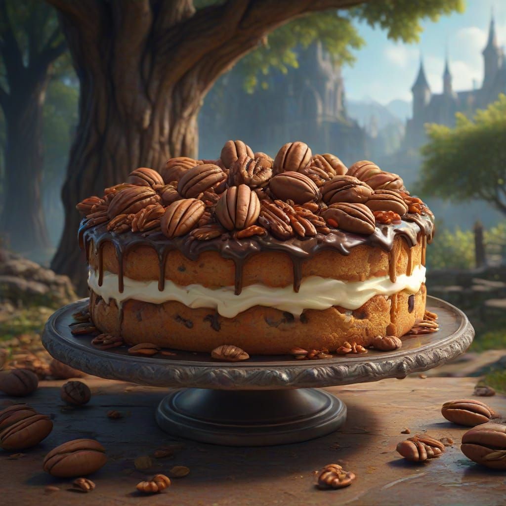 Fantastical Pecan Torte Still Life in Deep Color