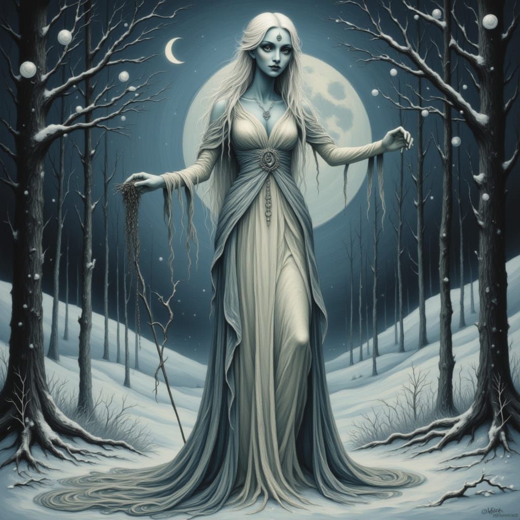 In folklore, Cailleach Bheur is portrayed as a towering, fea...