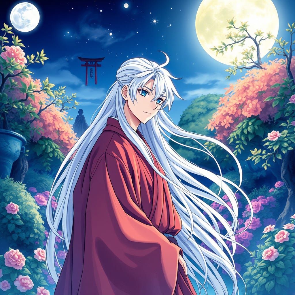 Satoru Gojo in Dreamlike Moonlit Garden