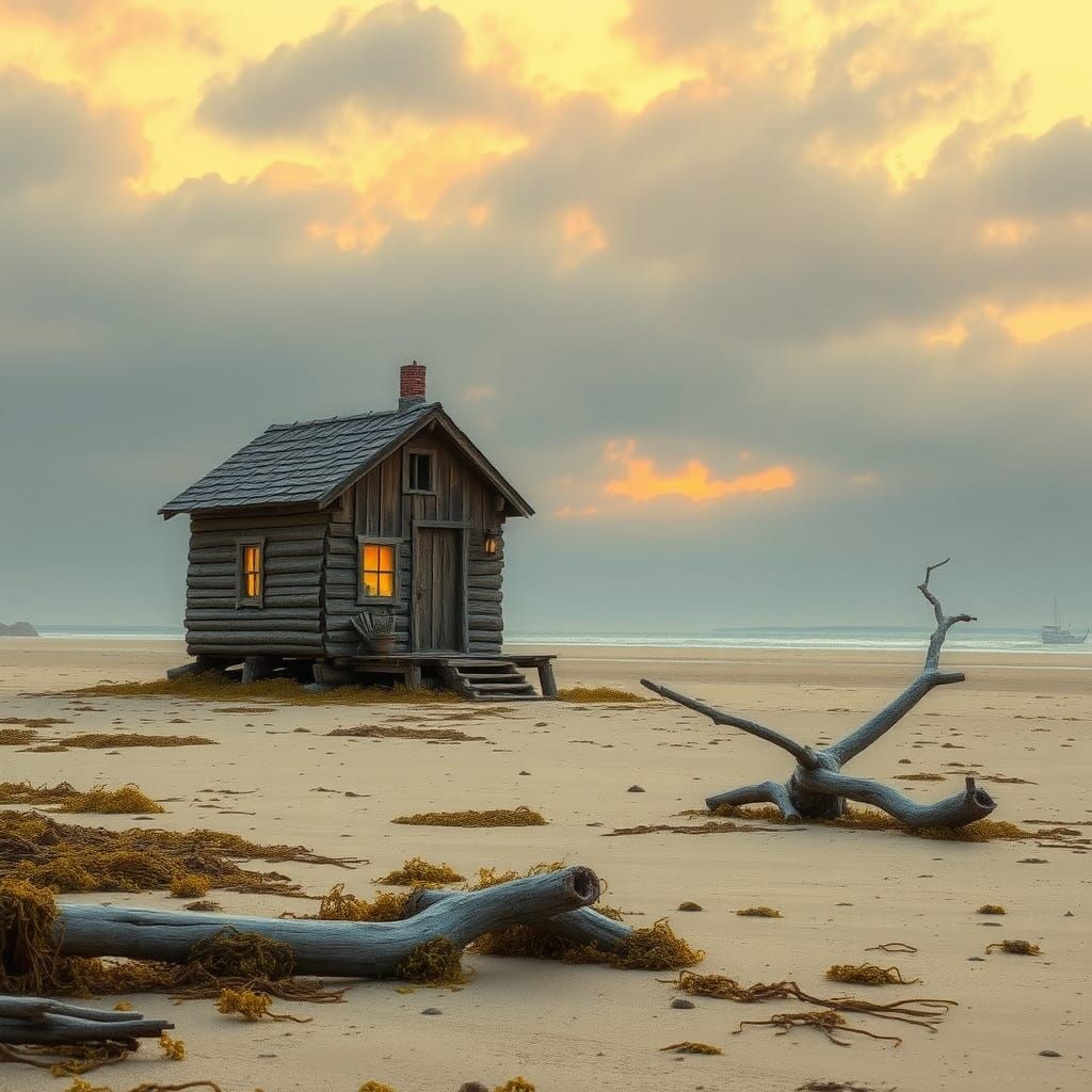 Secluded Beach House in Dreamlike Anime Style