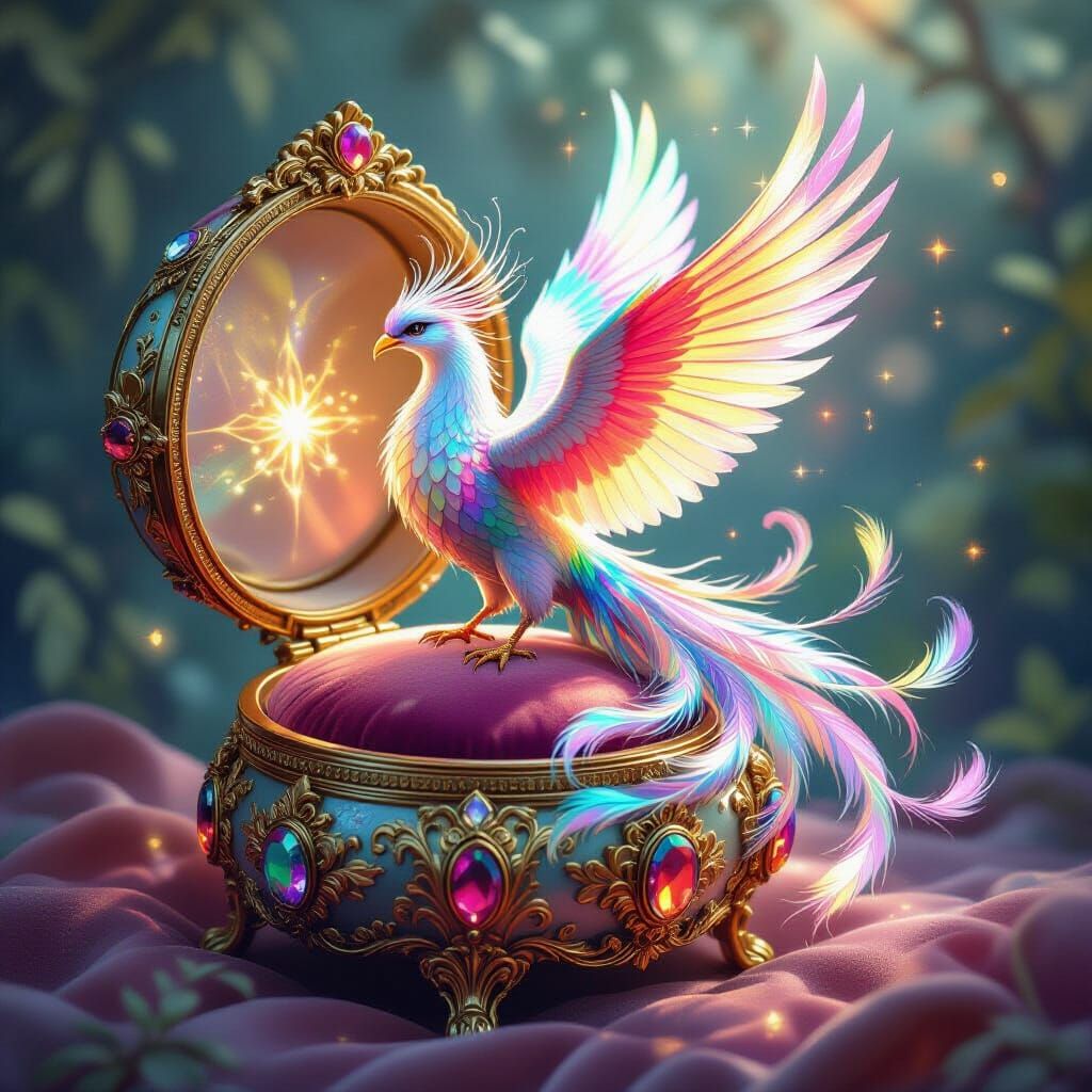 Rainbow Phoenix in Music Box: Digital Painting