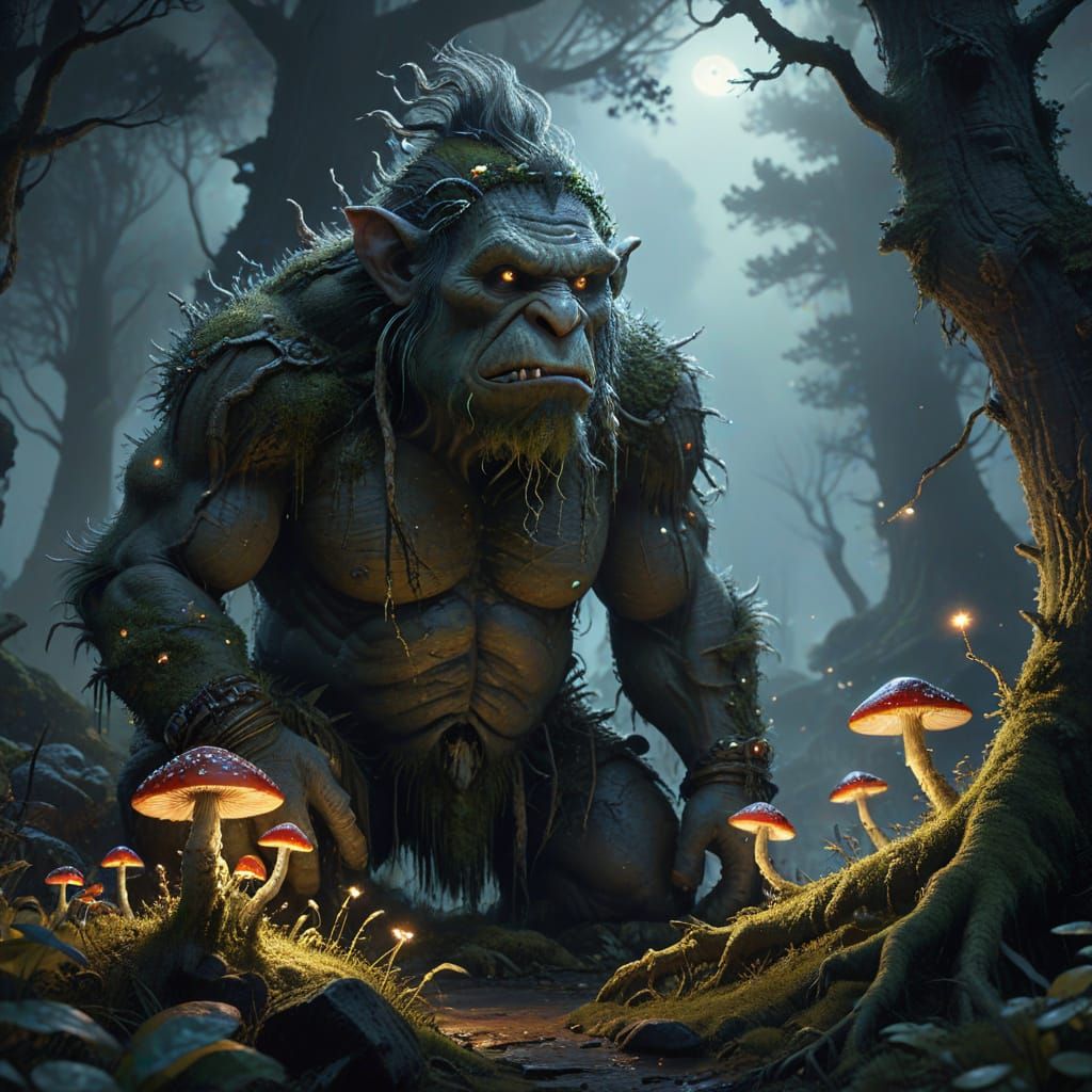 Ominous Troll in Mystical Forest Illustration