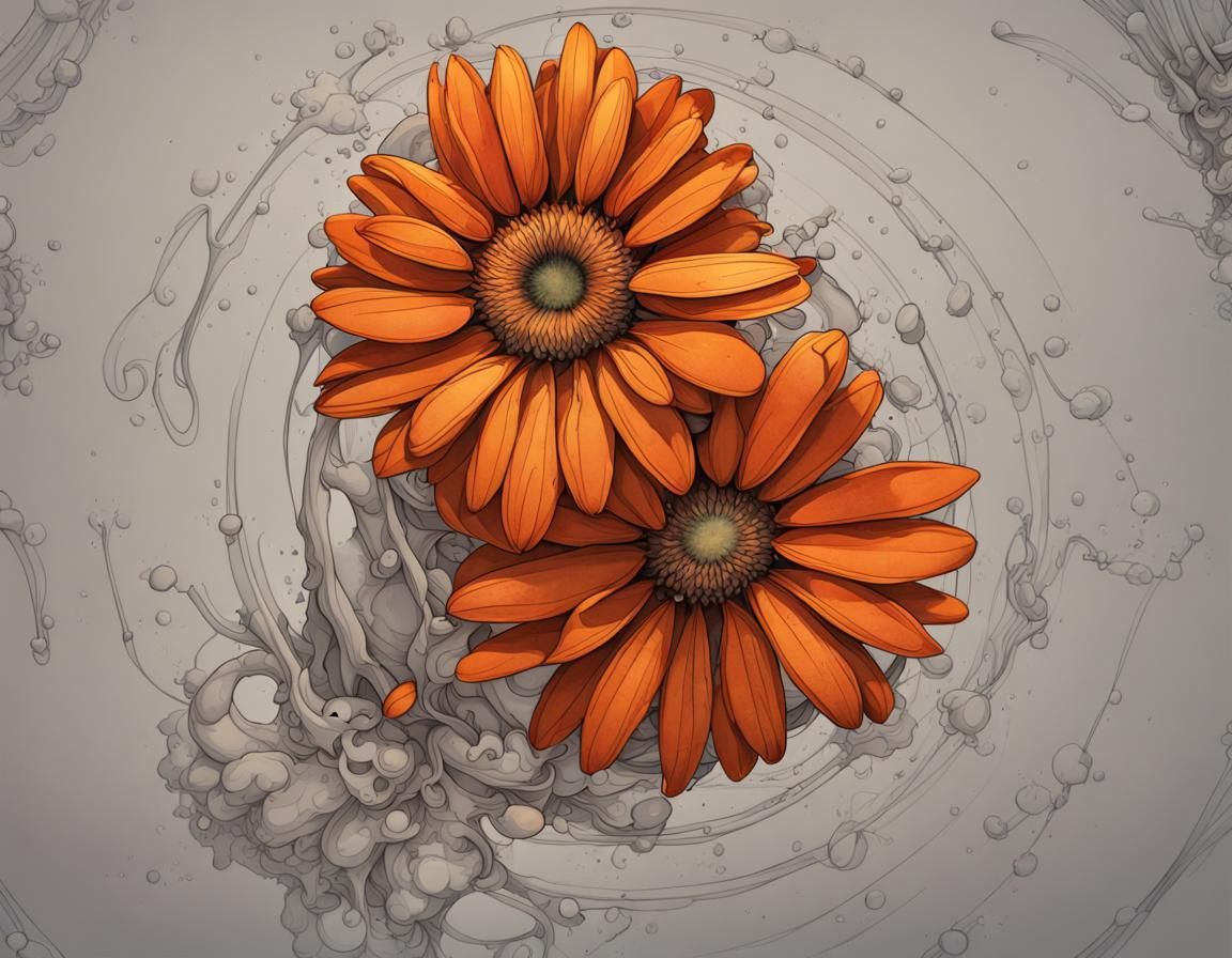 Hyperrealistic Ink Drawing of Orange Daisy