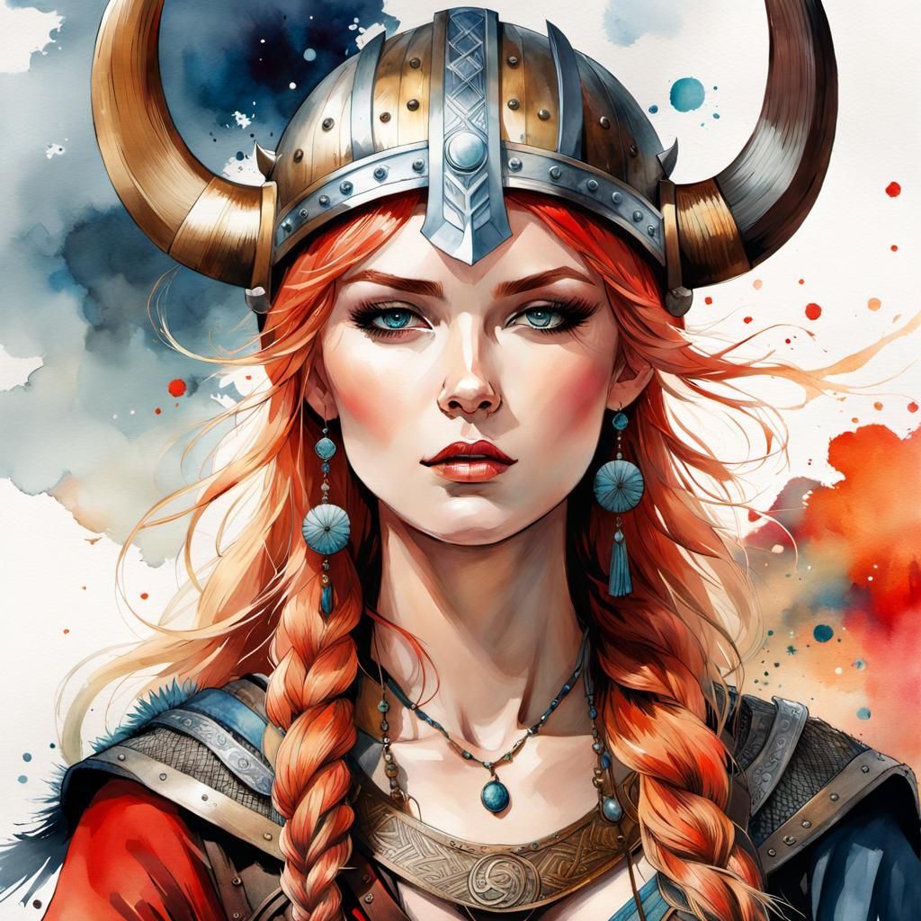 Hippie Viking Queen in Watercolor Manga Style