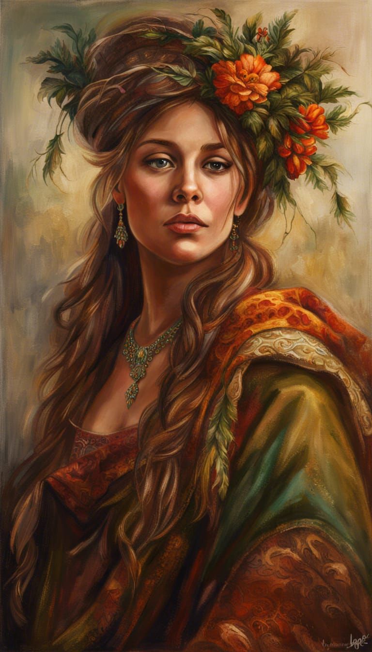 Queen and Peasant Escape: Warm Colors Oil Painting