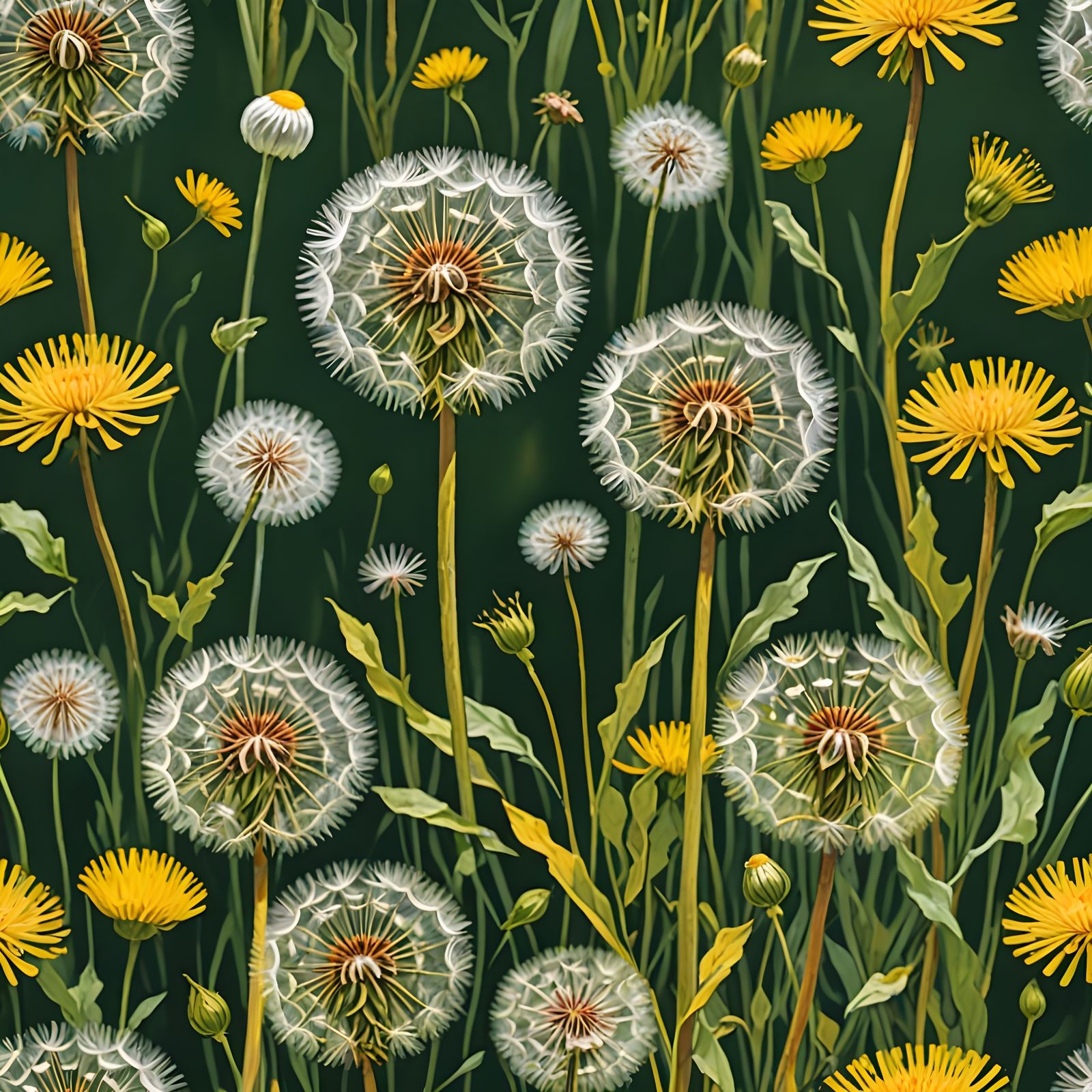 Dramatic Dandelion Blooms in Various Life Stages