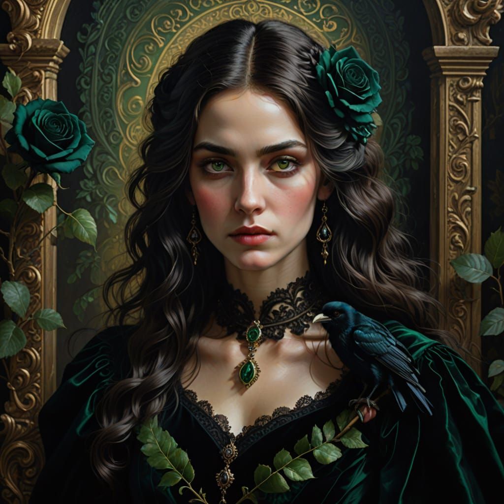 Mysterious Woman with Hidden Sorrow in Baroque Style