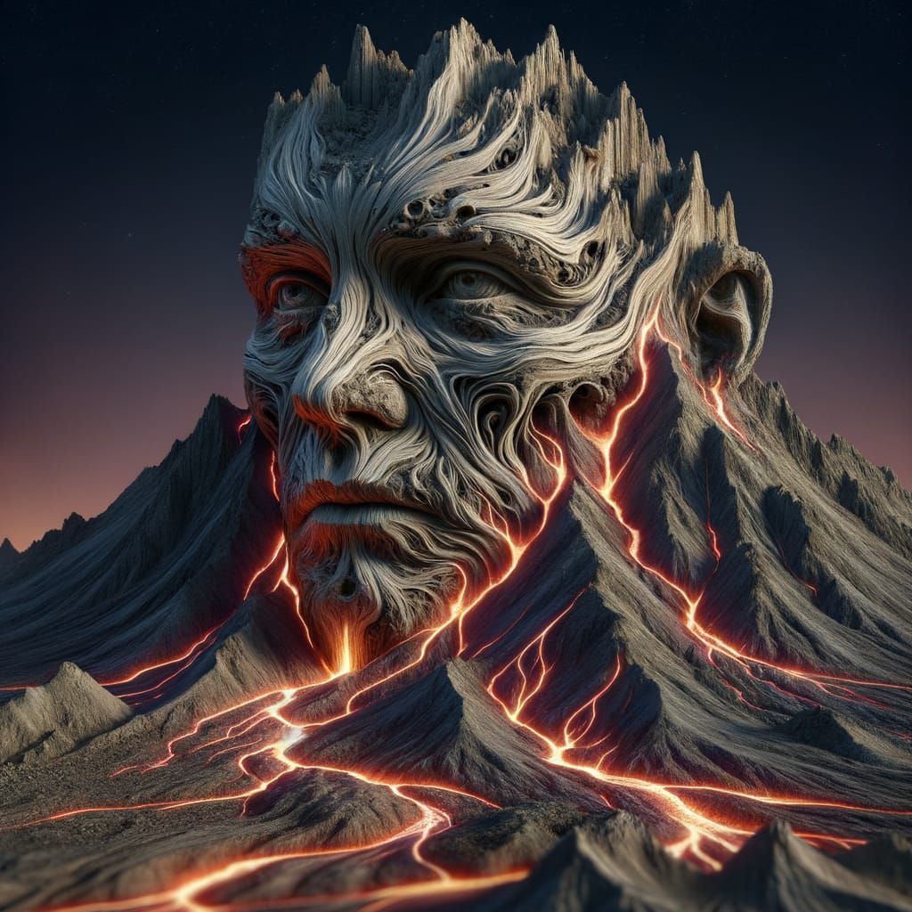 Surreal Volcano: Human Face Emerges from Peak